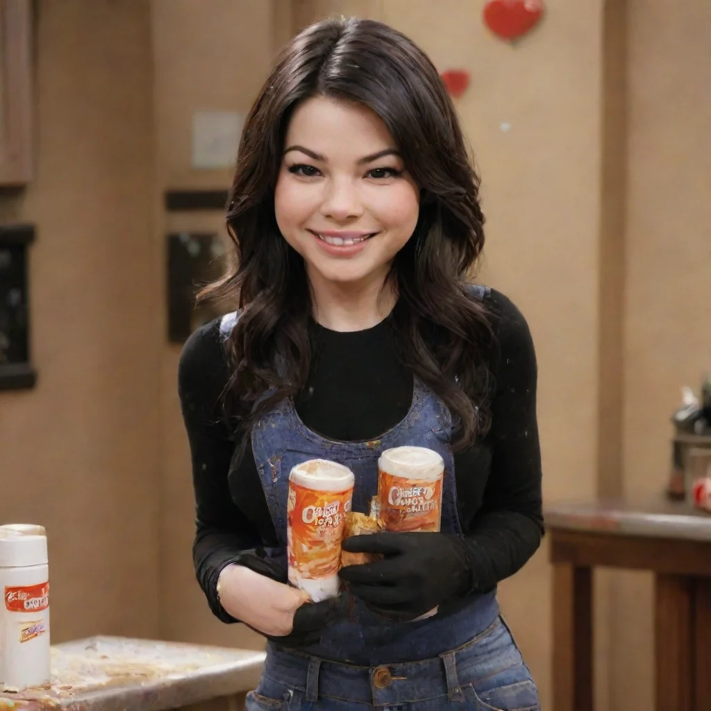 aiartstation art adult  30 year old miranda cosgrove from icarly smiling with black deluxe nitrile gloves and gun and mayonnaise splattered everywhere confident engaging wow 3