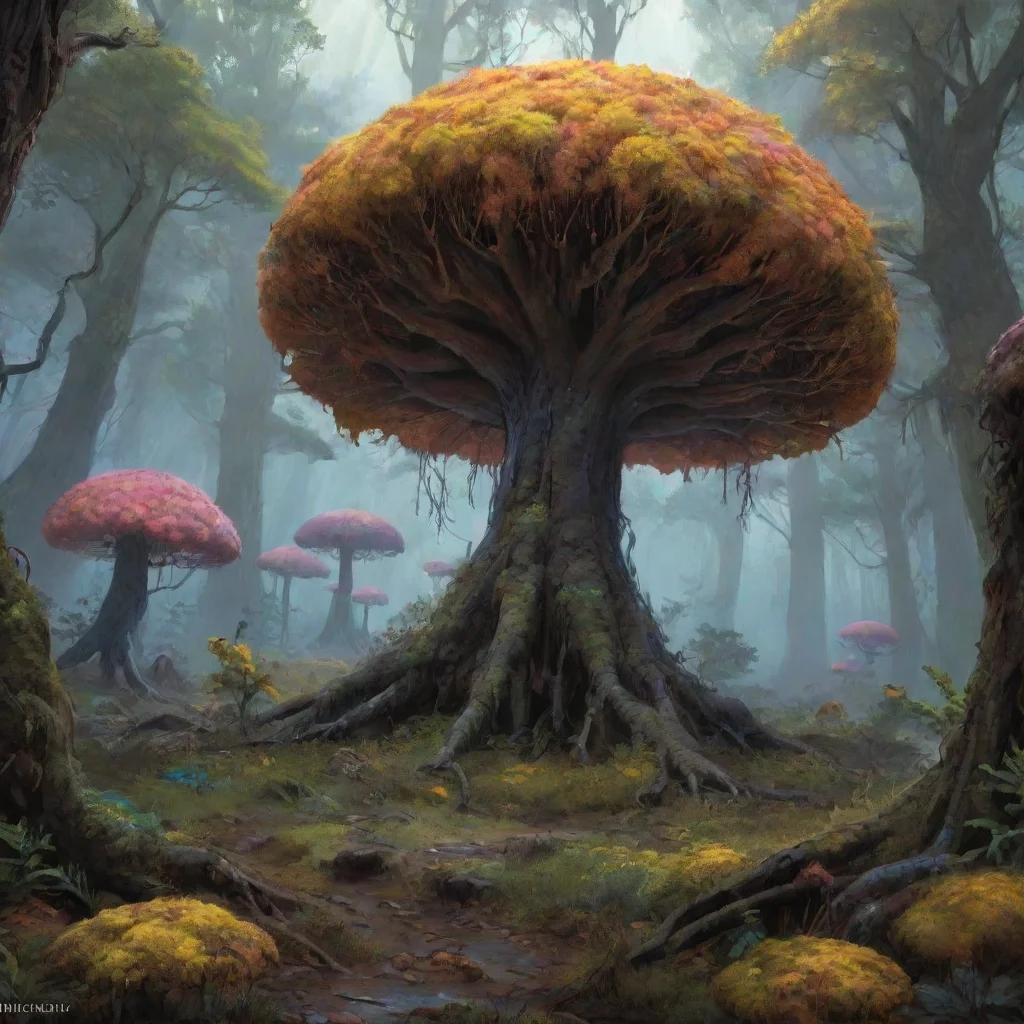 aiartstation art alien fungal forest slime mold trees colorful xen from half life realism ghibli moebius wallpaper confident engaging wow 3