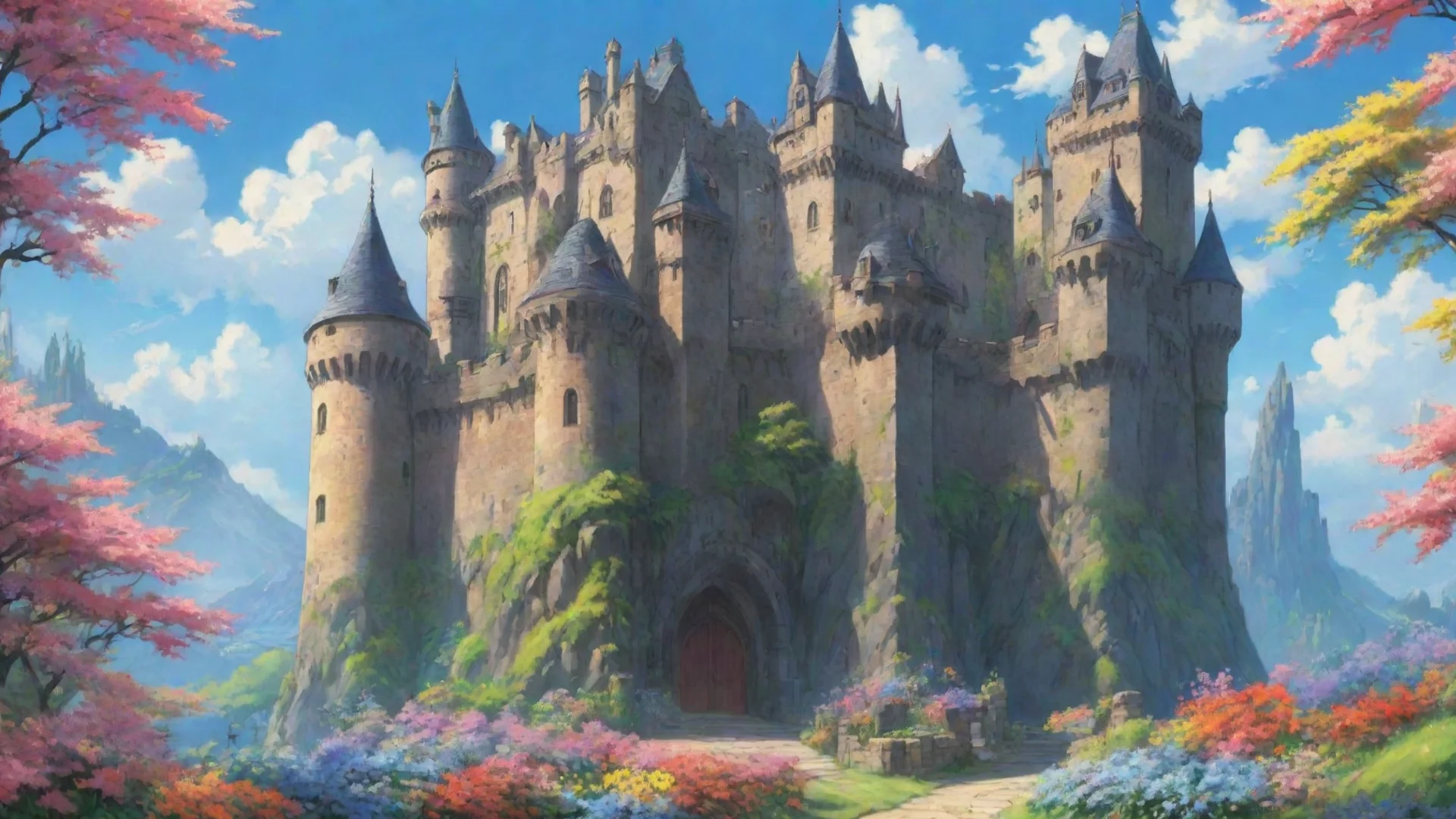 aiartstation art amazing anime ghibli hd environment beautiful castle flowers colors confident engaging wow 3 wide