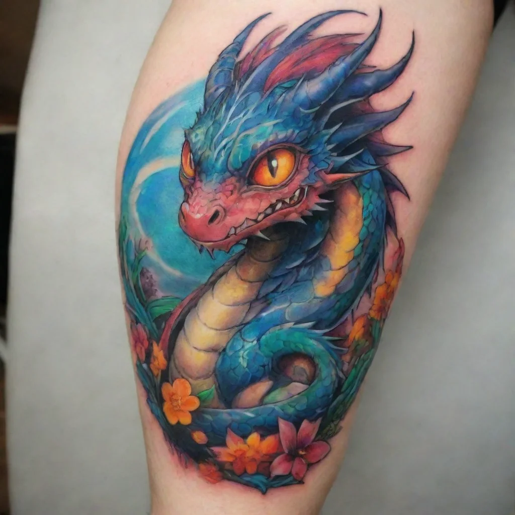 aiartstation art amazing dragon colorful anime ghibli tattoo confident engaging wow 3