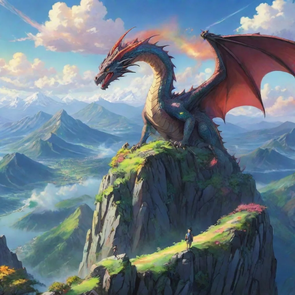 aiartstation art amazing dragon colorful anime ghibli wonderful mountain top confident engaging wow 3