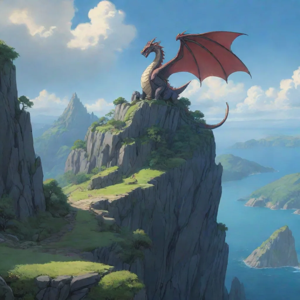 aiartstation art amazing fantasy environment dragon on high cliff studio ghibli miazaki anime best quality artstation still confident engaging wow 3
