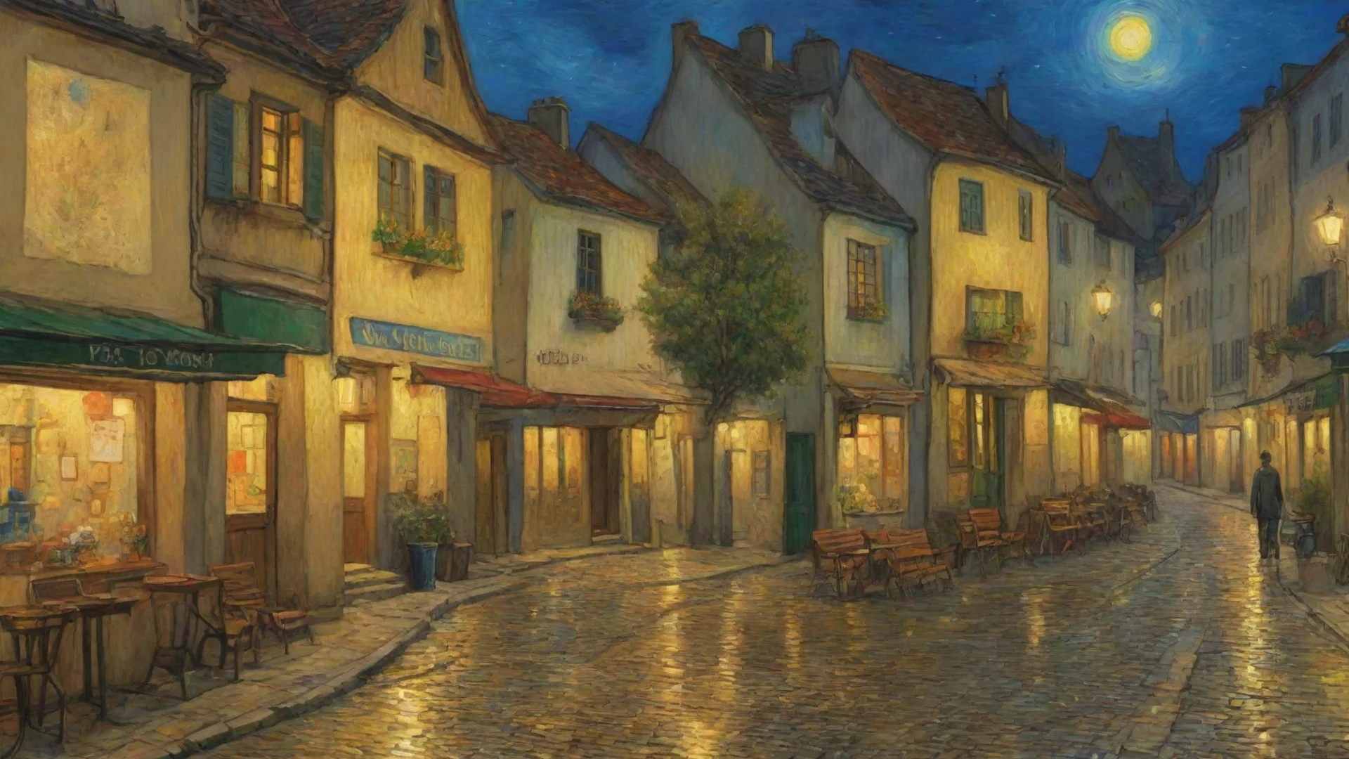artstation art amazing van gogh town relaxing calm best anime quality realistic cartoon peace confident engaging wow 3 wide