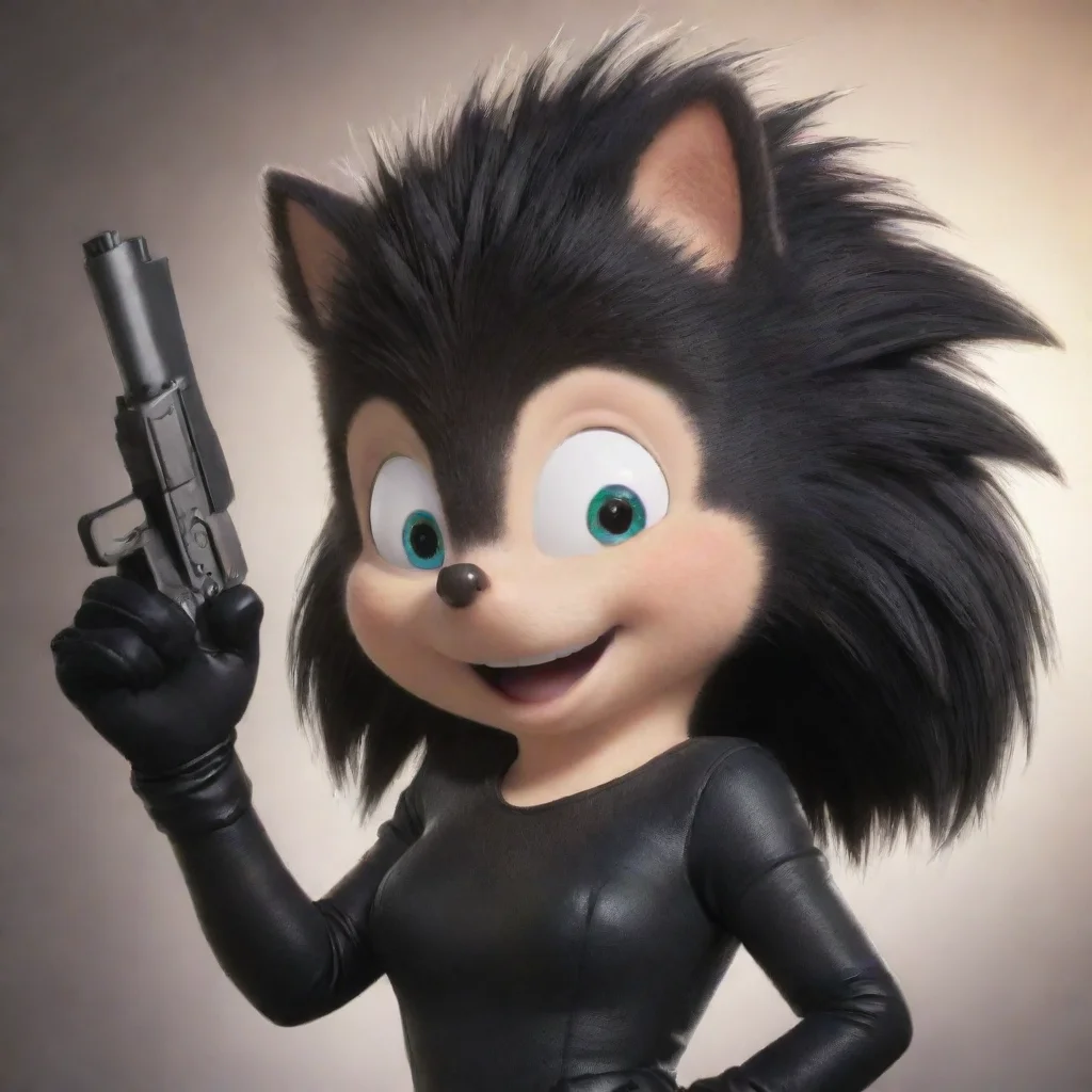 aiartstation art amy the hedgehog smiling with black gloves and gun  confident engaging wow 3