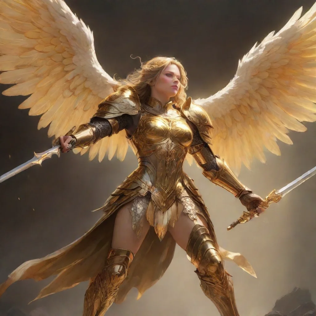 aiartstation art an angel fighting golden wings and golden halo metal knight sword colorful golden pinterest artstation  confident engaging wow 3