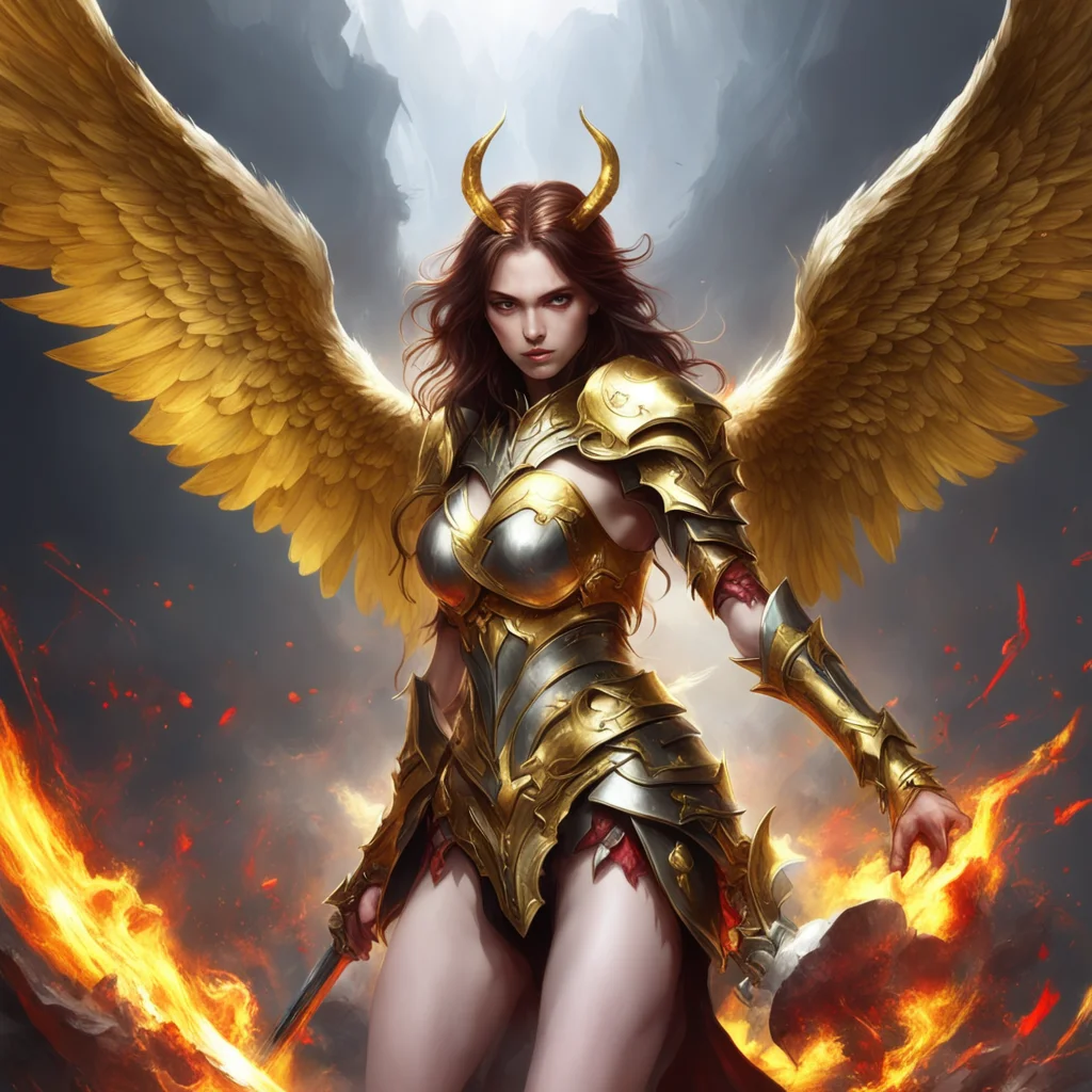 artstation art an angel fighting with an devil girl beautiful face hell wings metal knight sword colorful golden pinterest artstation d confident engaging wow 3
