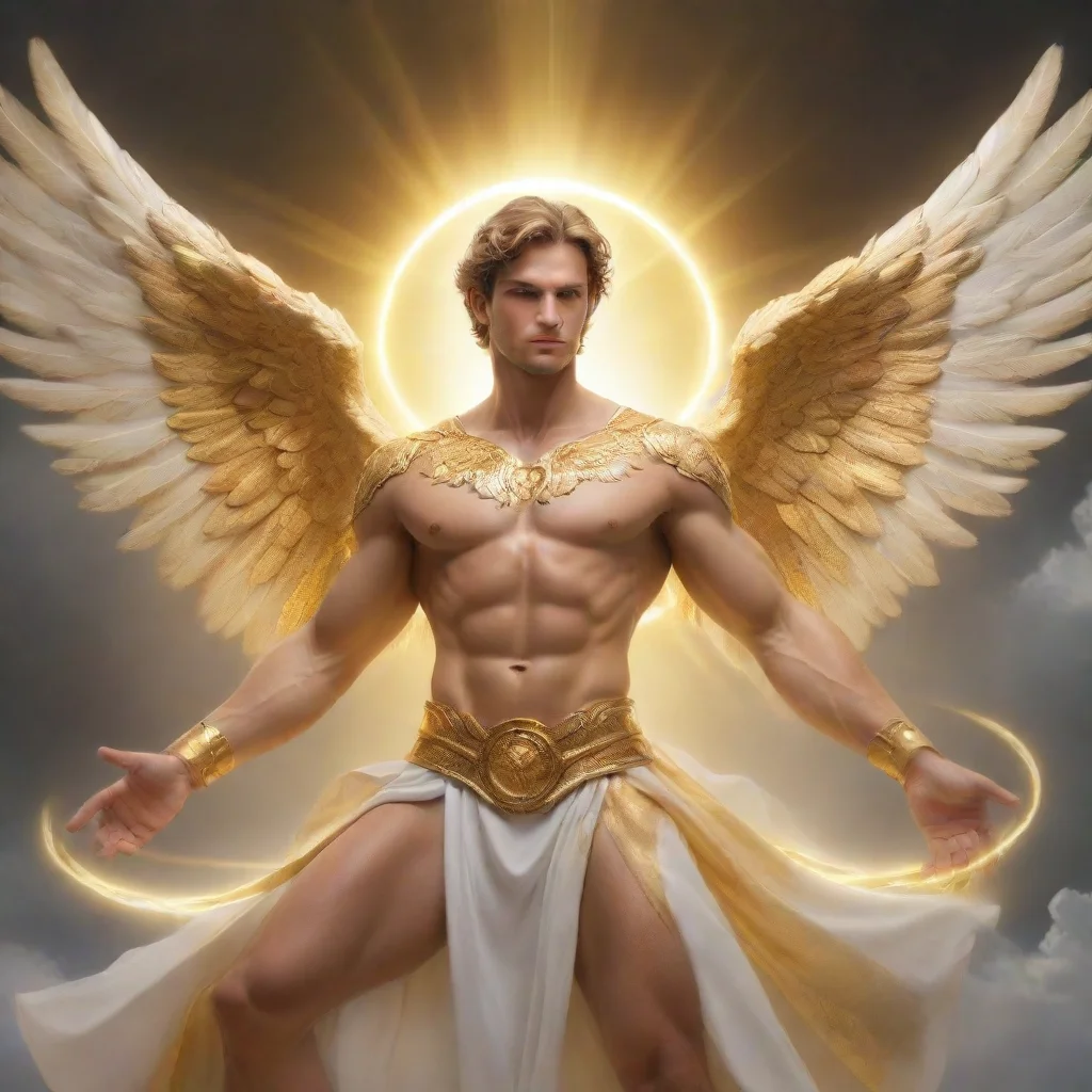 artstation art an male angel fighting golden wings and golden halo word colorful golden  confident engaging wow 3