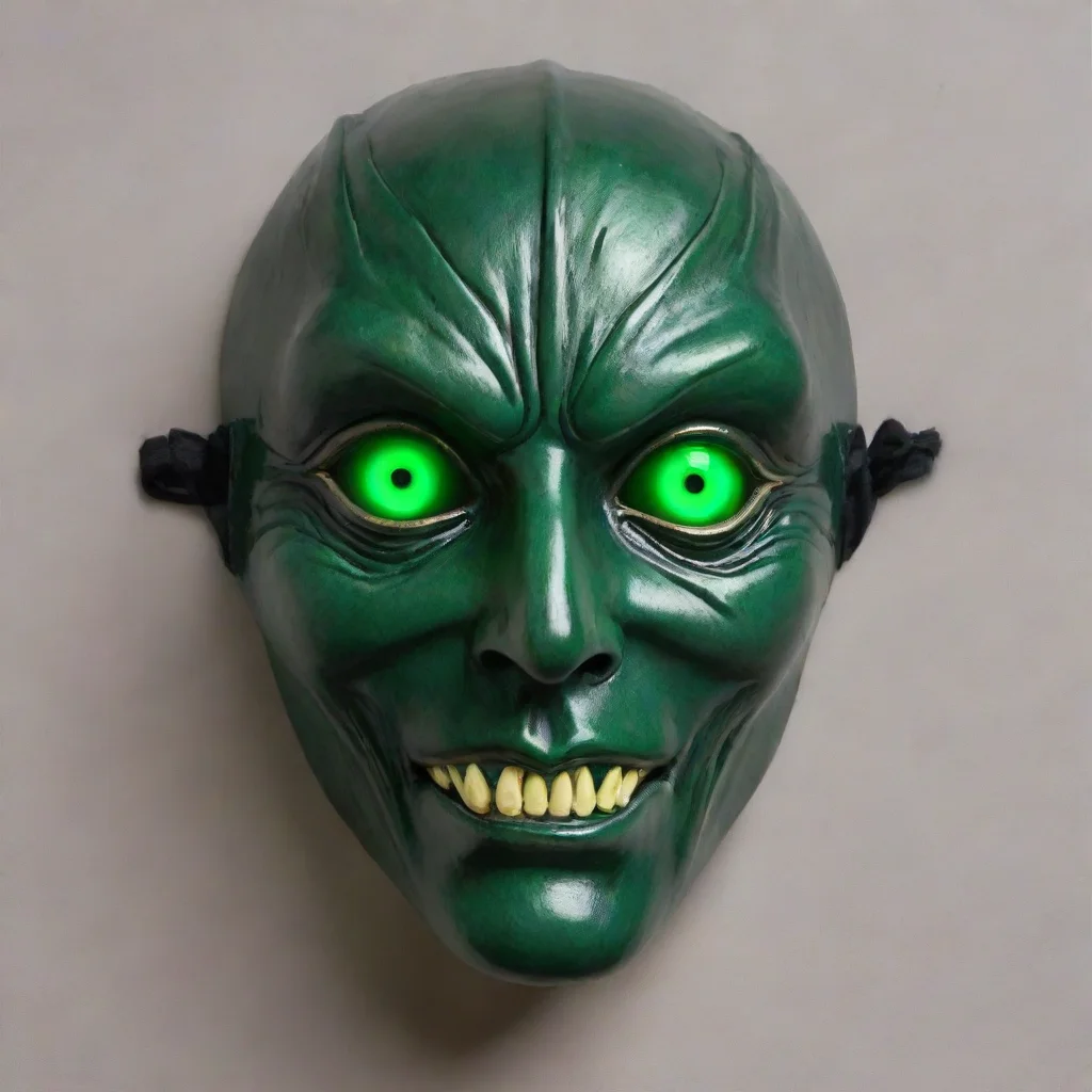 artstation art an sinister mask with glowing green eyes and a porcelain finish confident engaging wow 3