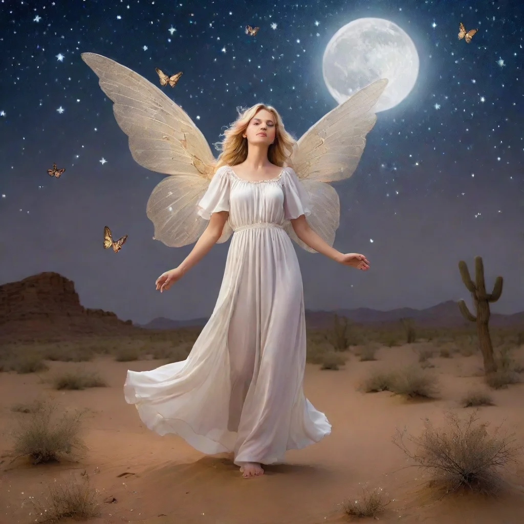 artstation art angel in the desert at night of moon and stars with butterflies confident engaging wow 3