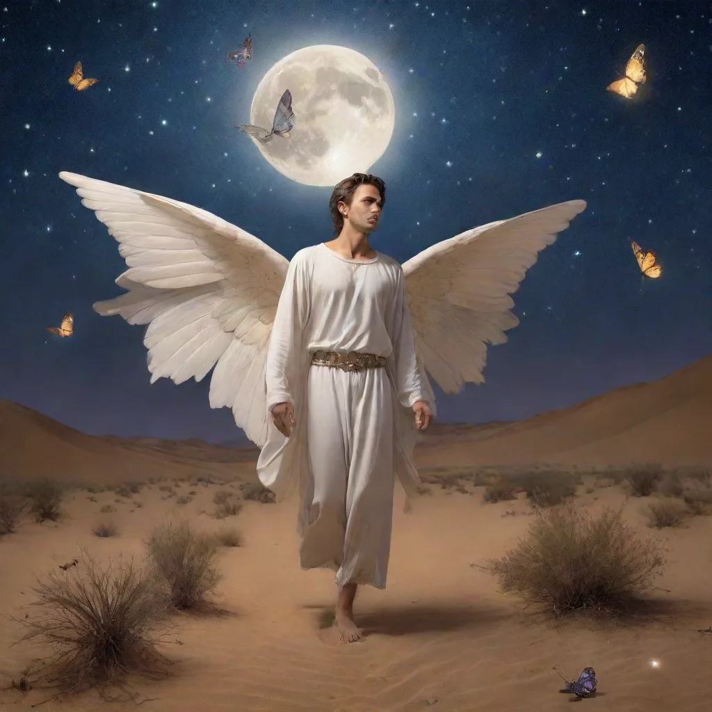 artstation art angel man in the desert at night of moon and stars with butterflies confident engaging wow 3