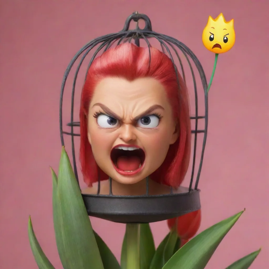 aiartstation art angry tulip with a girl%27s face. the phone emojis in a cage. confident engaging wow 3