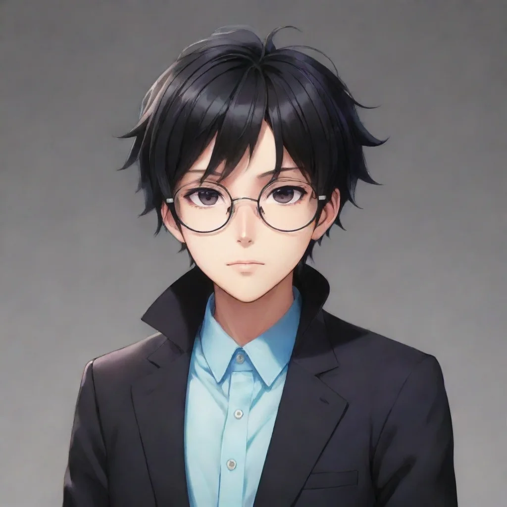 artstation art anime boy black hair glasses confident engaging wow 3