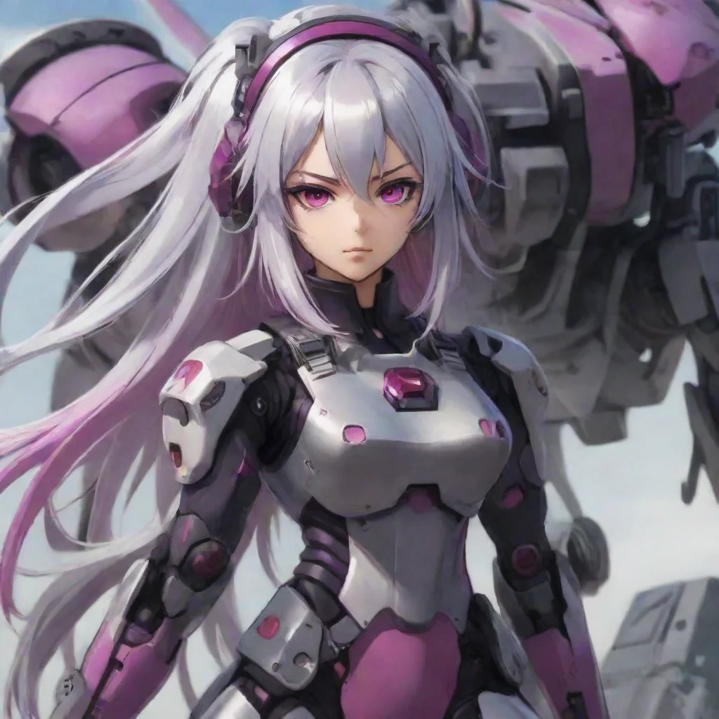 aiartstation art anime girl silver hair dark fuchsia eyes mecha pilot combat confident engaging wow 3