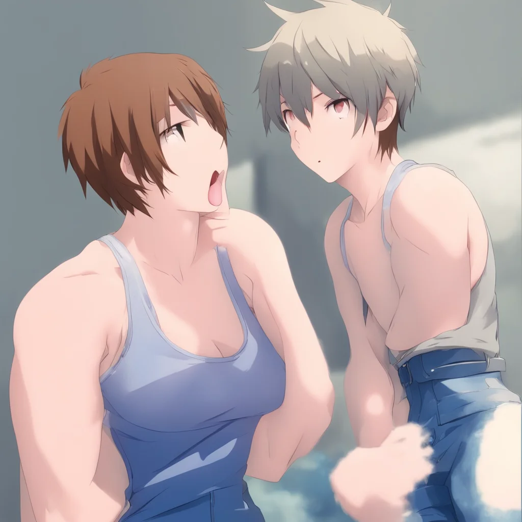 artstation art anime girl wearing jeans and a tank top spitting on a boys face confident engaging wow 3