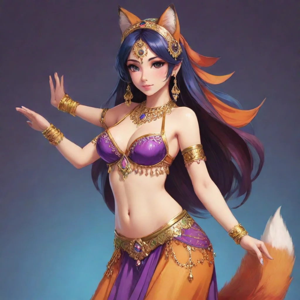 artstation art anime girl with fox ears wearing belly dancer outfit confident engaging wow 3