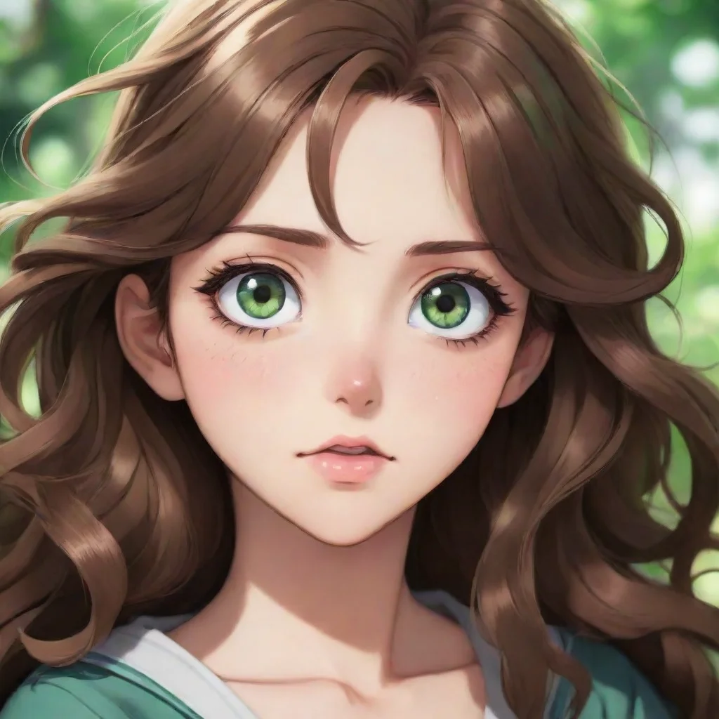 aiartstation art anime girl with wavy brown hair and big%2C expressive green eyes confident engaging wow 3