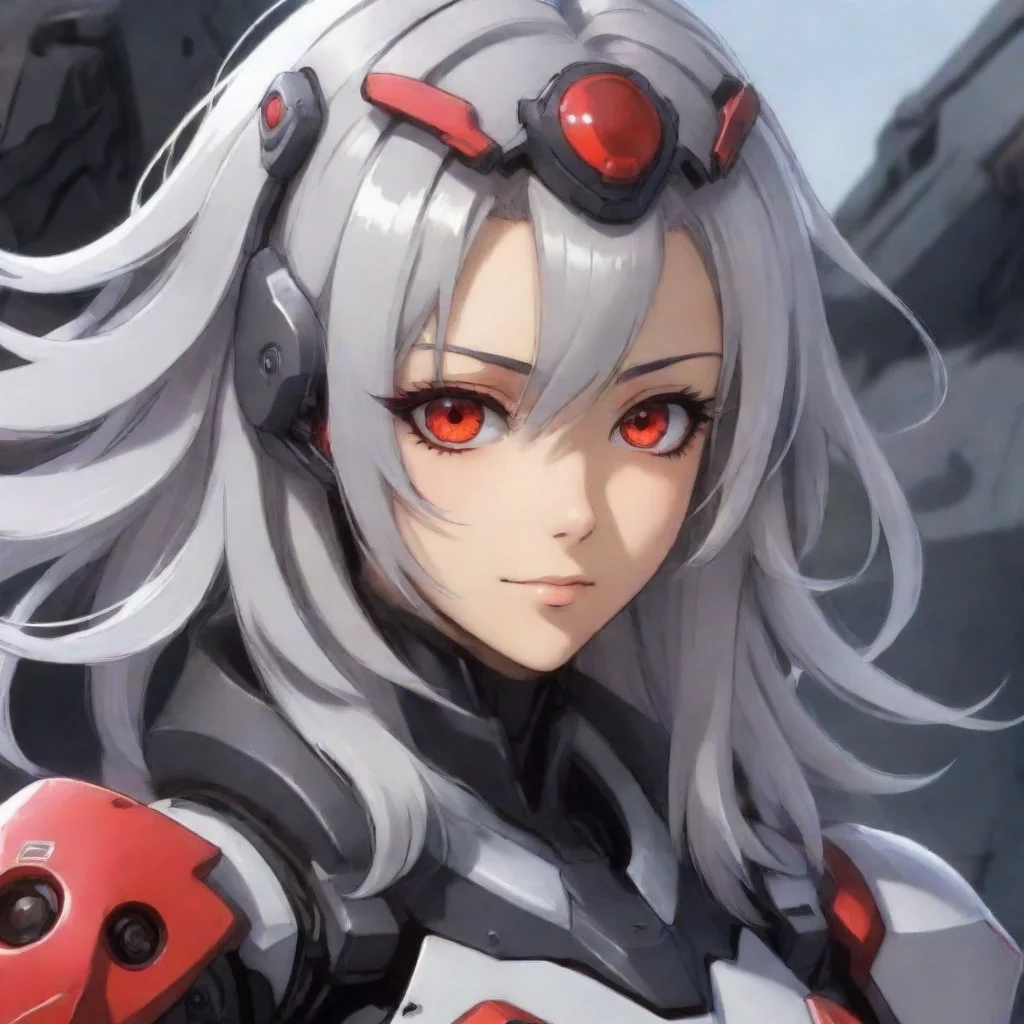 aiartstation art anime woman red eyes mecha pilot silver hair smirking confident engaging wow 3