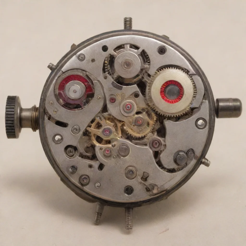 aiartstation art antique intrincated mechanical wrist watch movement mechanism with mechanical arms%2C mechanical legs%2C cyclops robot head%2C red cyclops eye confident engaging wow 3