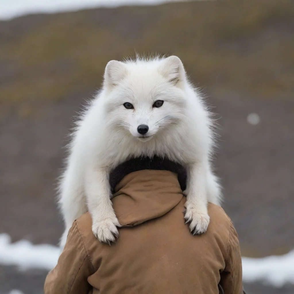 aiartstation art arctic fox standing on human%27s back confident engaging wow 3