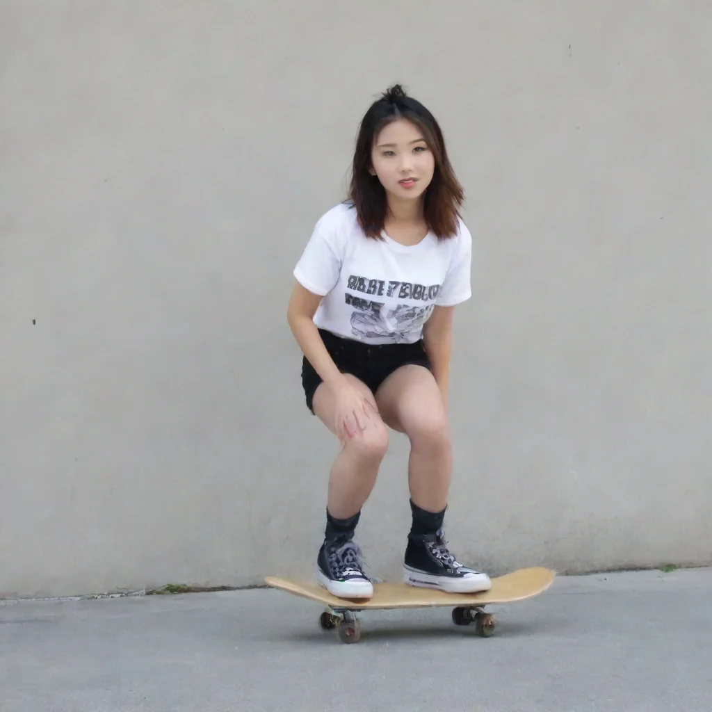 artstation art asian babe does a skateboard trick confident engaging wow 3