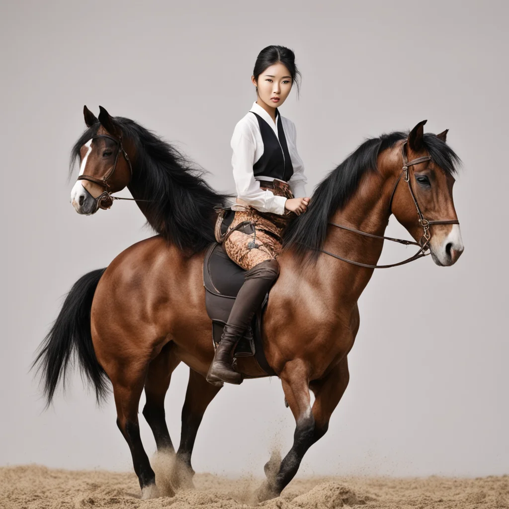 artstation art asian model riding a horse confident engaging wow 3