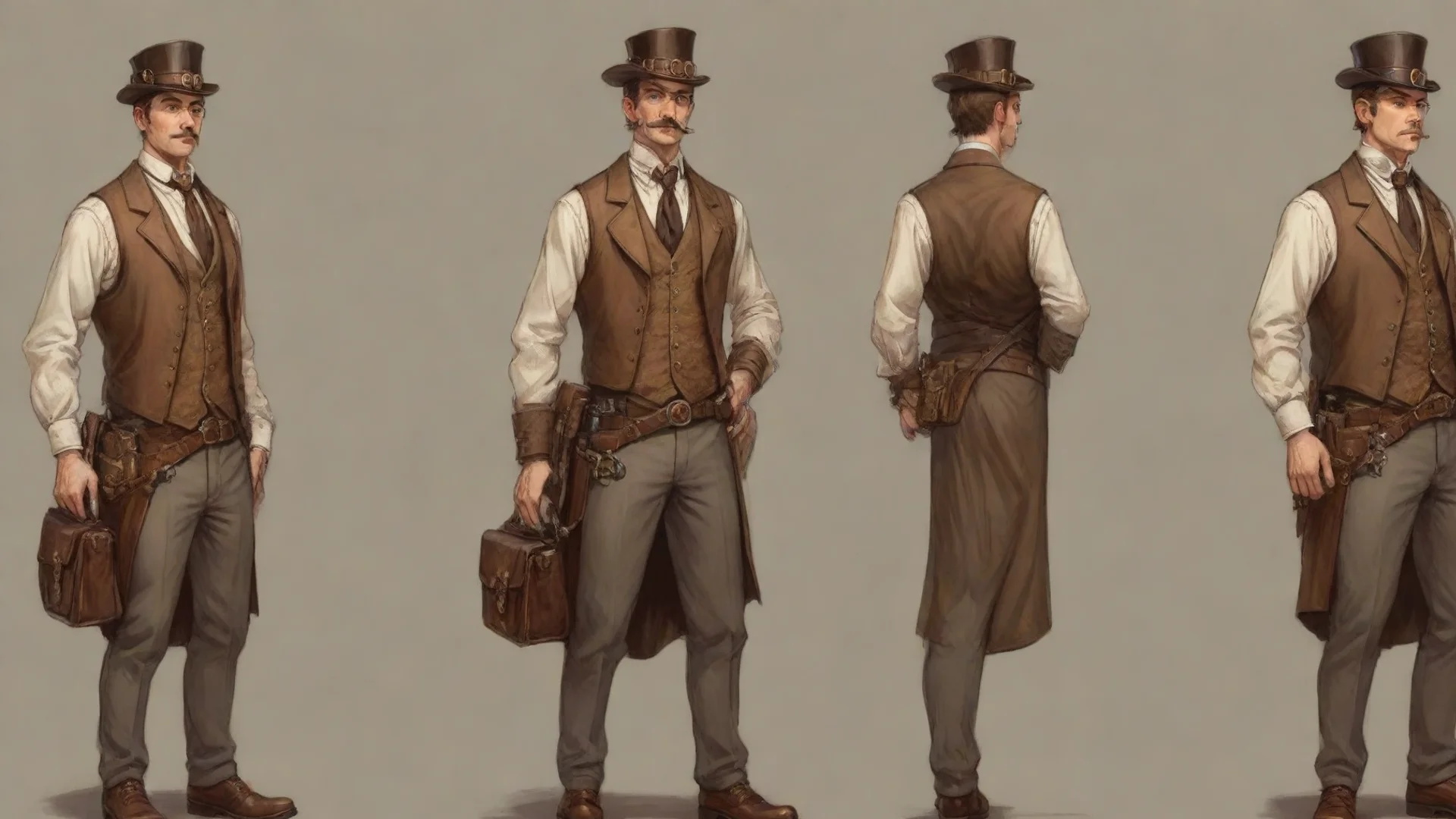 artstation art average looking male bureaucratic steampunk office worker in the style of game concept art confident engaging wow 3 wide