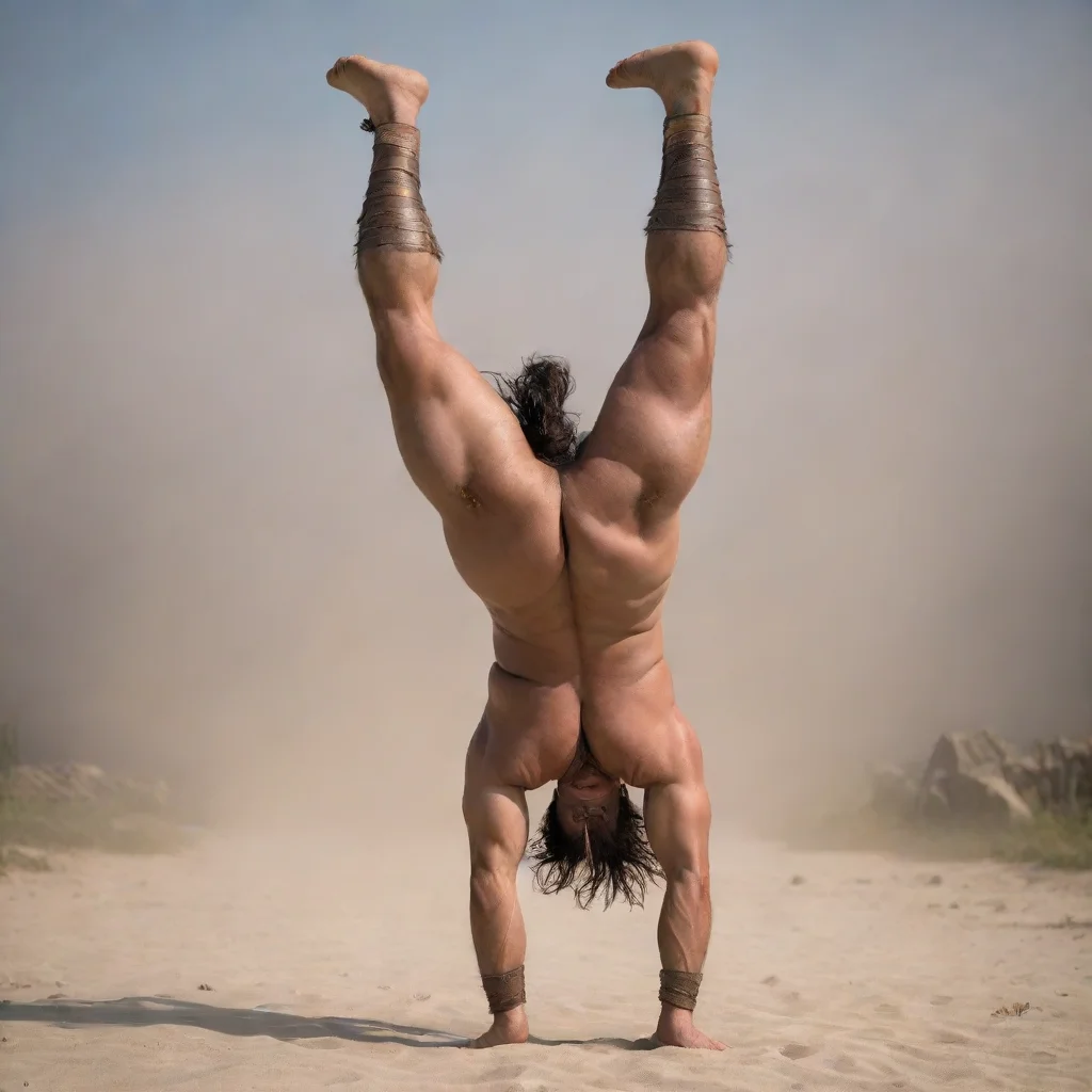 artstation art barbarian warrior makes a hand stand confident engaging wow 3