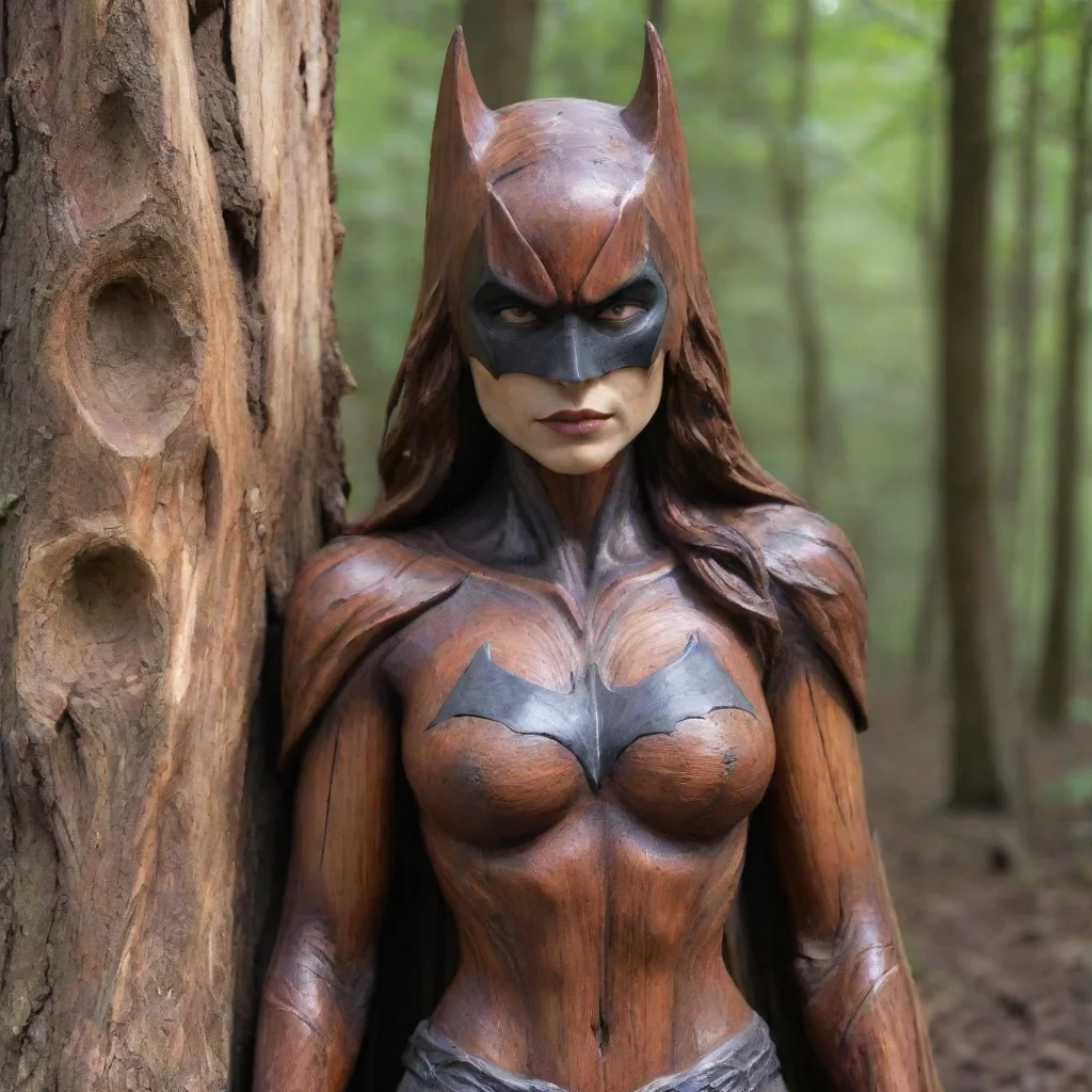 aiartstation art batwoman petrified into beutifull wood statue%2C face also petrified%2C no eyes puppils visible confident engaging wow 3