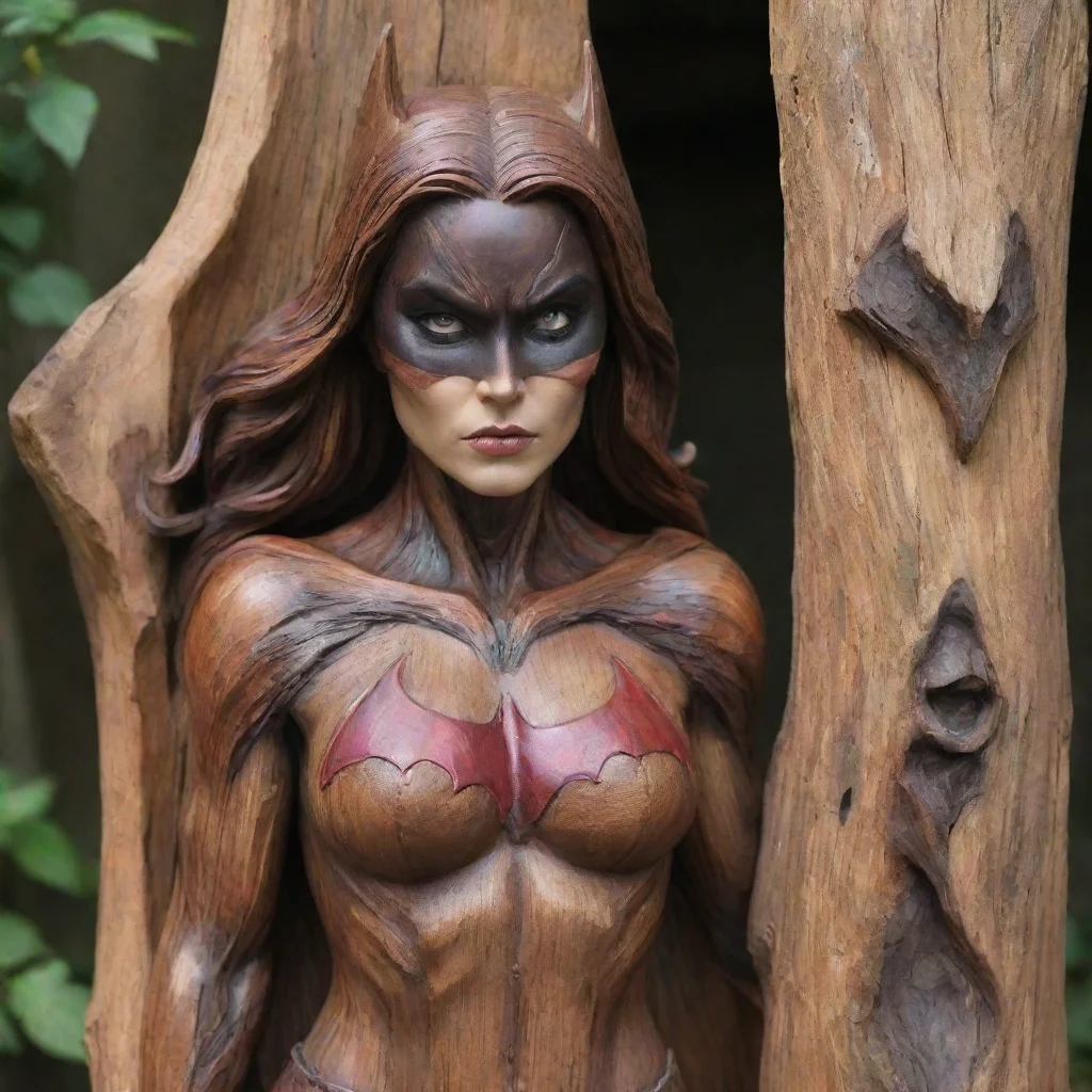 aiartstation art batwoman petrified into beutifull wood statue%2C face also petrified confident engaging wow 3