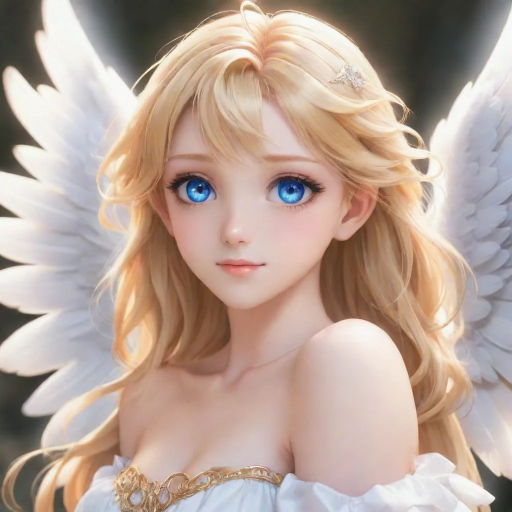 aiartstation art beautiful anime angel with blonde hair and blue eyes happy confident engaging wow 3