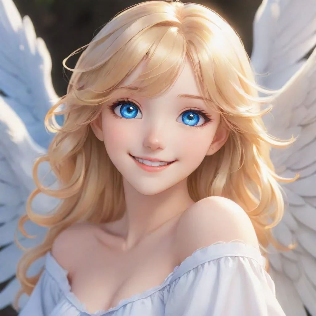 aiartstation art beautiful anime angel with blonde hair and blue eyes smiling  confident engaging wow 3