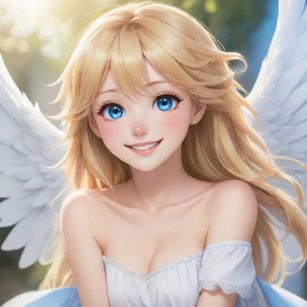 aiartstation art beautiful anime angel with blonde hair and blue eyes smiling confident engaging wow 3