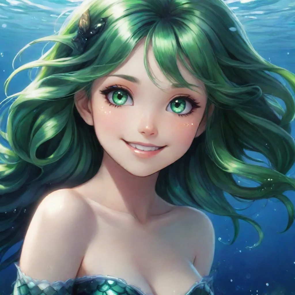 aiartstation art beautiful anime mermaid with black and and green eyes smiling confident engaging wow 3
