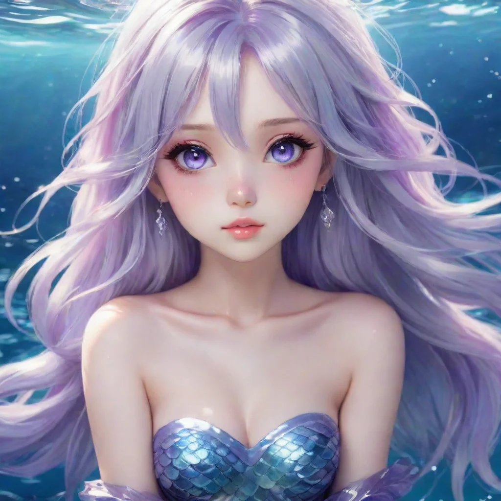 aiartstation art beautiful anime mermaid with silver hair and violet eyes confident engaging wow 3