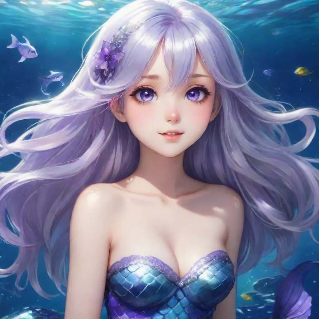 aiartstation art beautiful anime mermaid with silver hair and violet eyes happy confident engaging wow 3