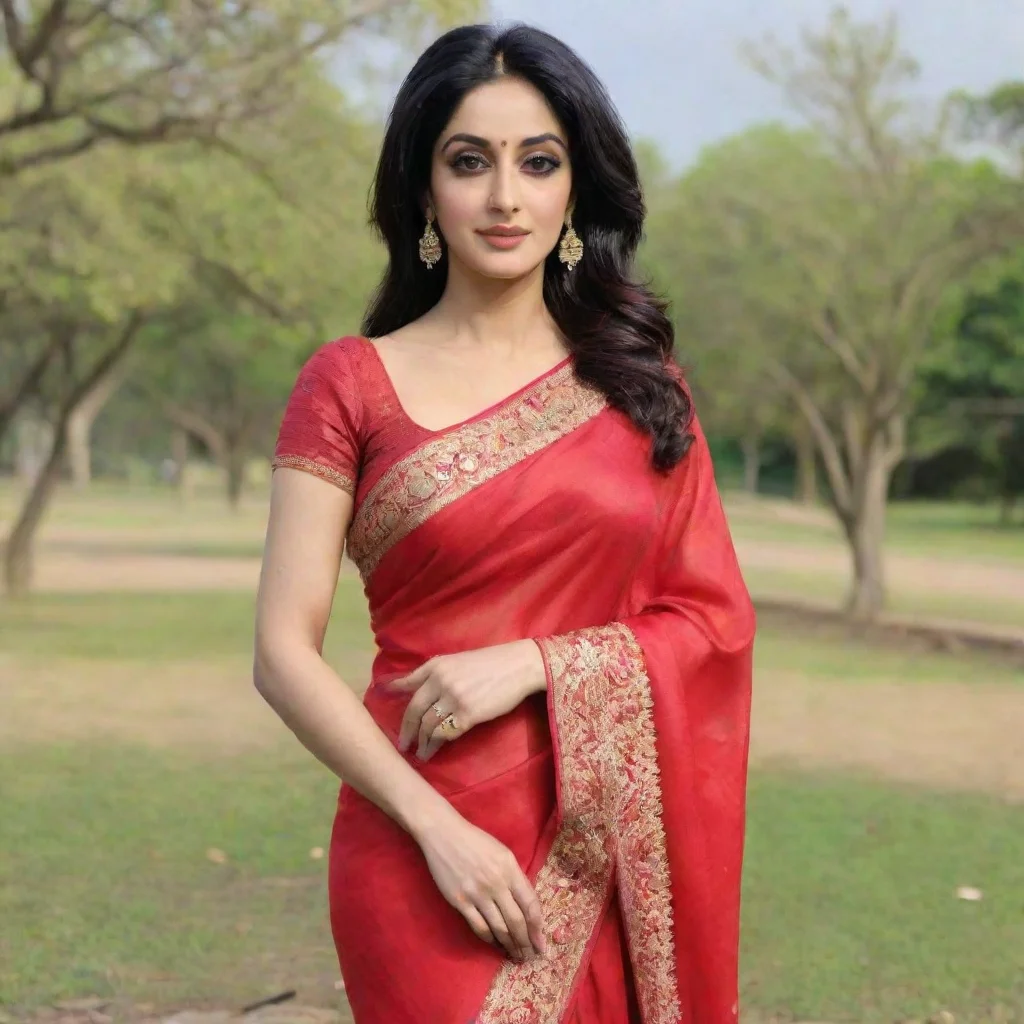 aiartstation art beautiful indian woman sridevi kapoor posing in a red saree at a park confident engaging wow 3