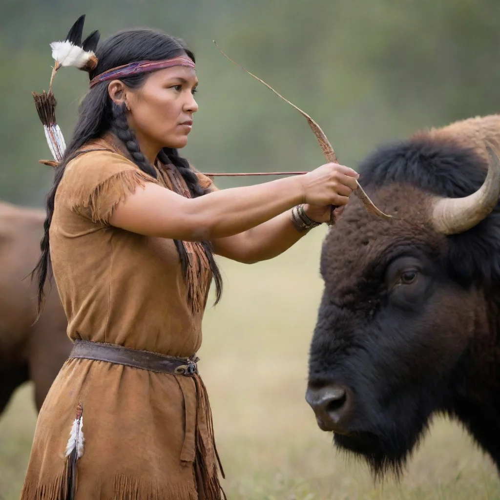 aiartstation art beautiful native american female aims buffalo with a bow confident engaging wow 3