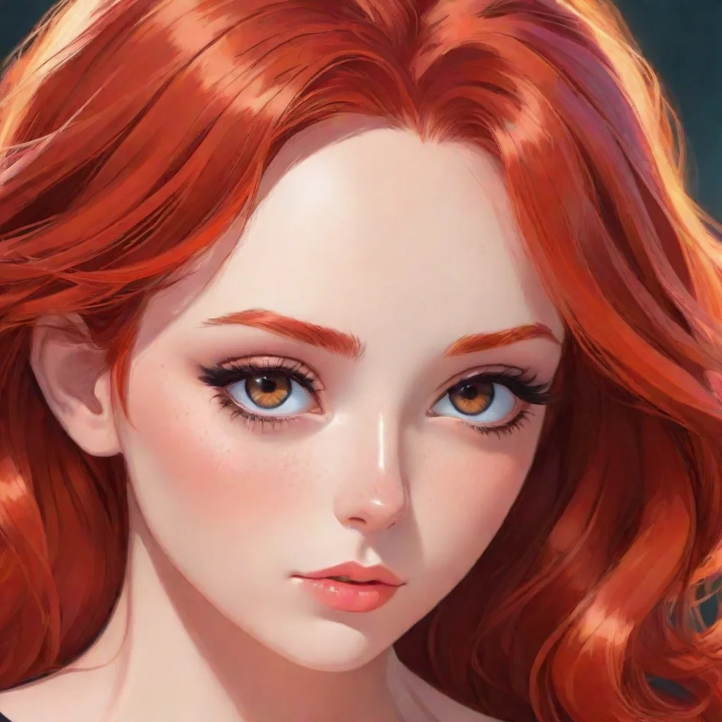 artstation art beautiful redhead amazing eyes clear anime cartoonized blushing stunning sensual seductive look strong red vibrant colors confident engaging wow 3