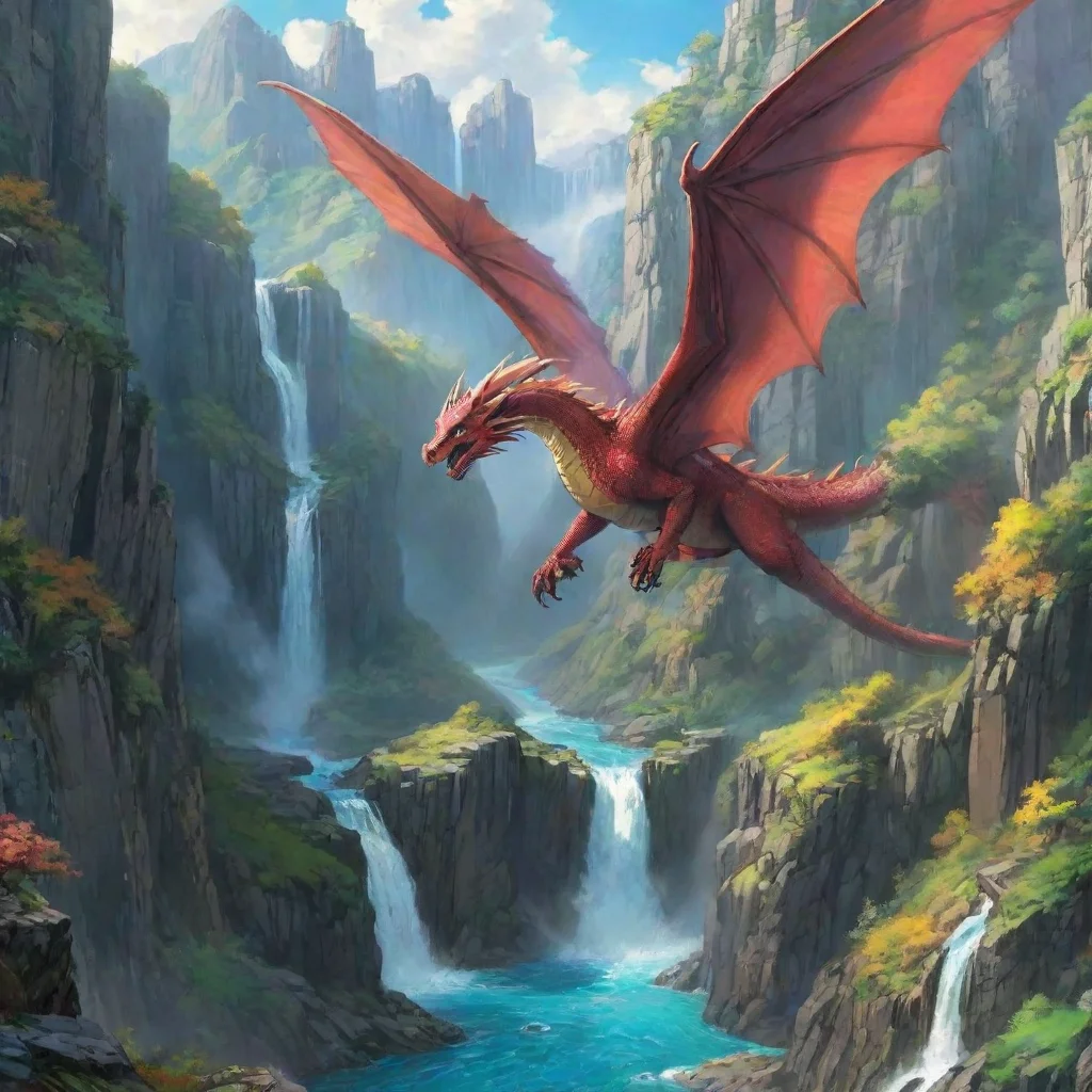 artstation art beautiful winged dragon colorful dragon ghibli anime hd detailed aesthetic valley cliffs waterfalls confident engaging wow 3