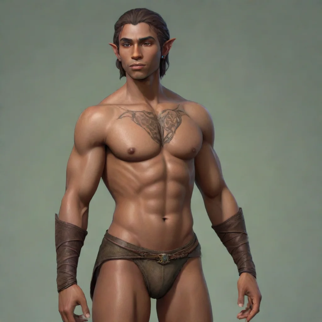 aiartstation art big booty feminine male half elf with brown skin confident engaging wow 3