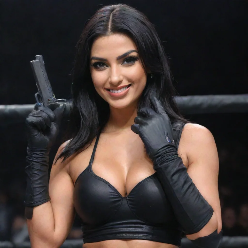 aiartstation art billie kay smiling with black gloves and gun confident engaging wow 3