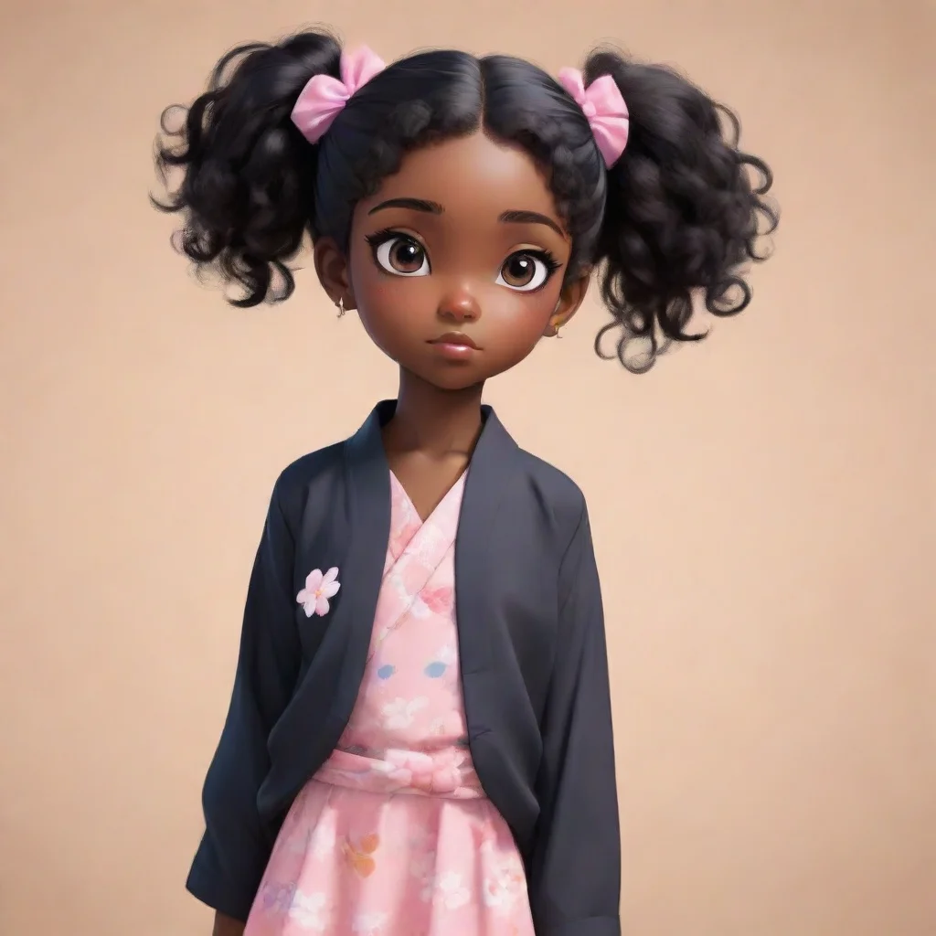 artstation art black little black girl with natural black hair in the style of japanese anime confident engaging wow 3