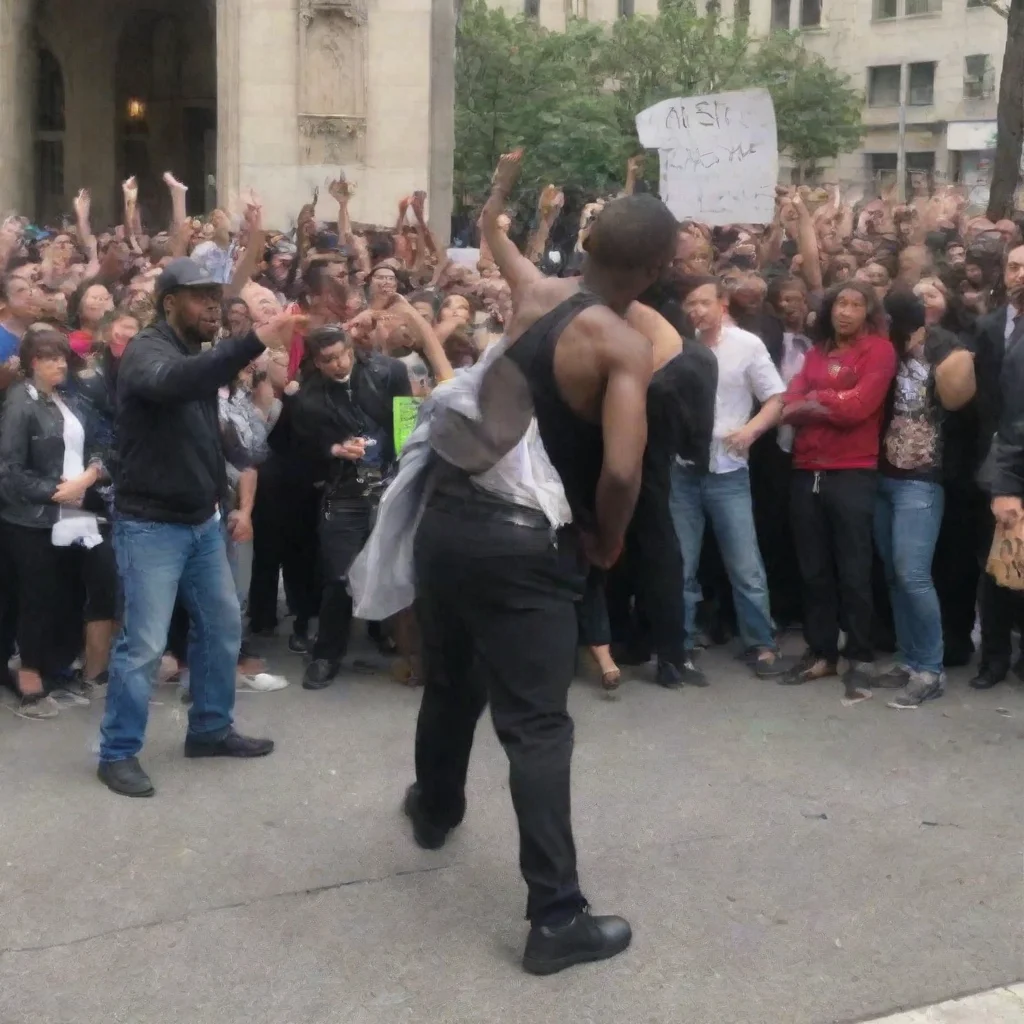 aiartstation art black man twerking infront of alot of protester confident engaging wow 3