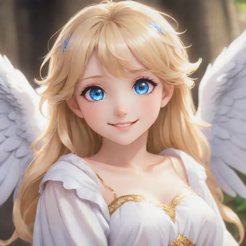 aiartstation art blonde anime angel with blue eyes smiling confident engaging wow 3
