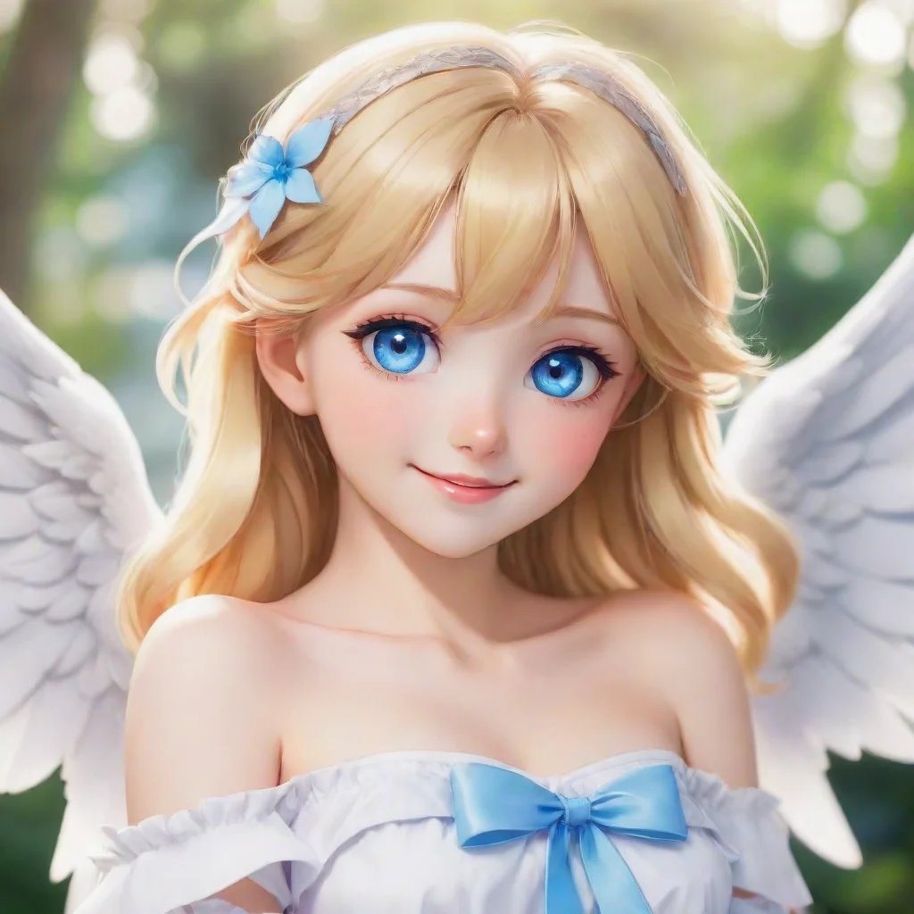 aiartstation art blonde cute anime angel with blue eyes smiling confident engaging wow 3