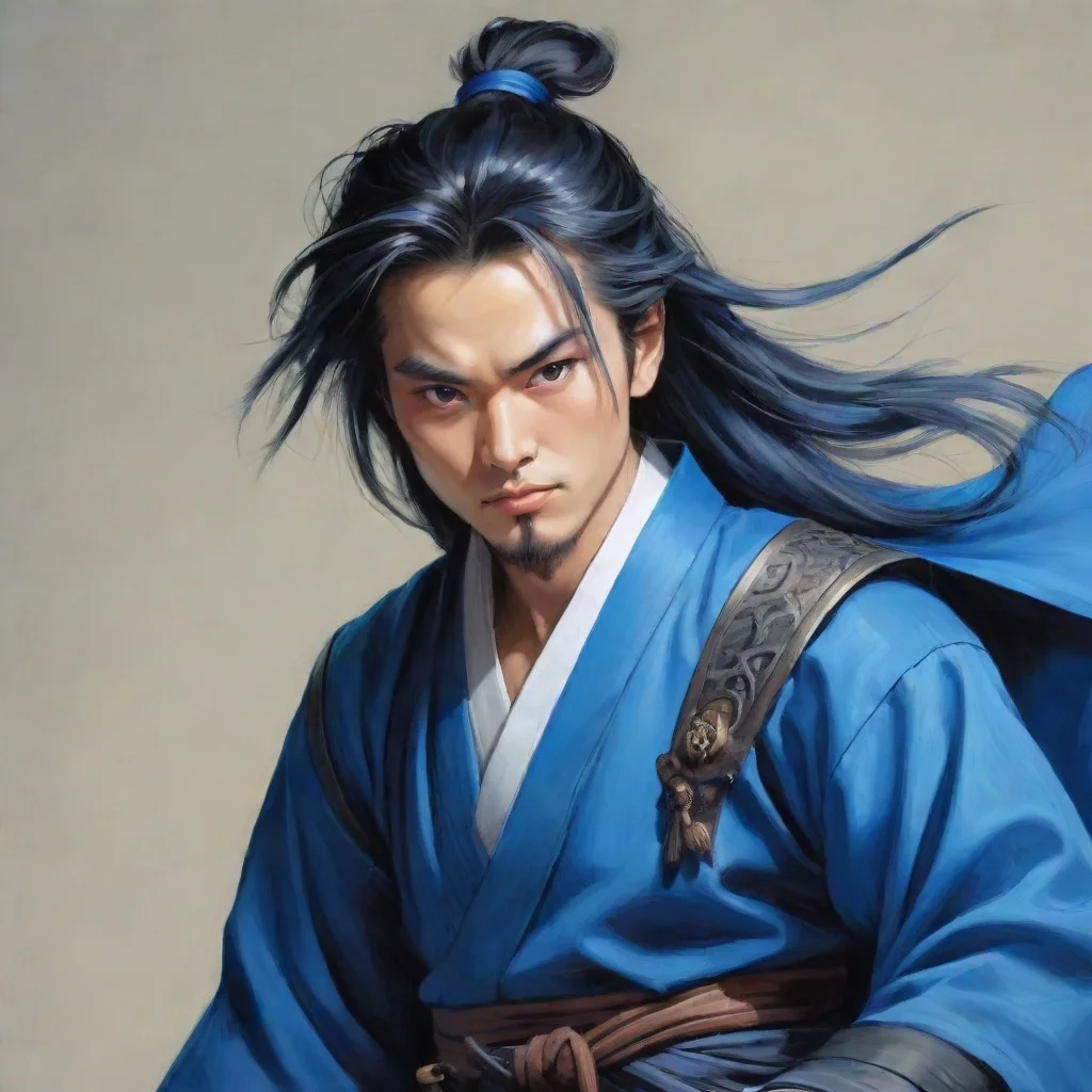 artstation art blue male chinese comic portrait wuxia style with sword confident engaging wow 3