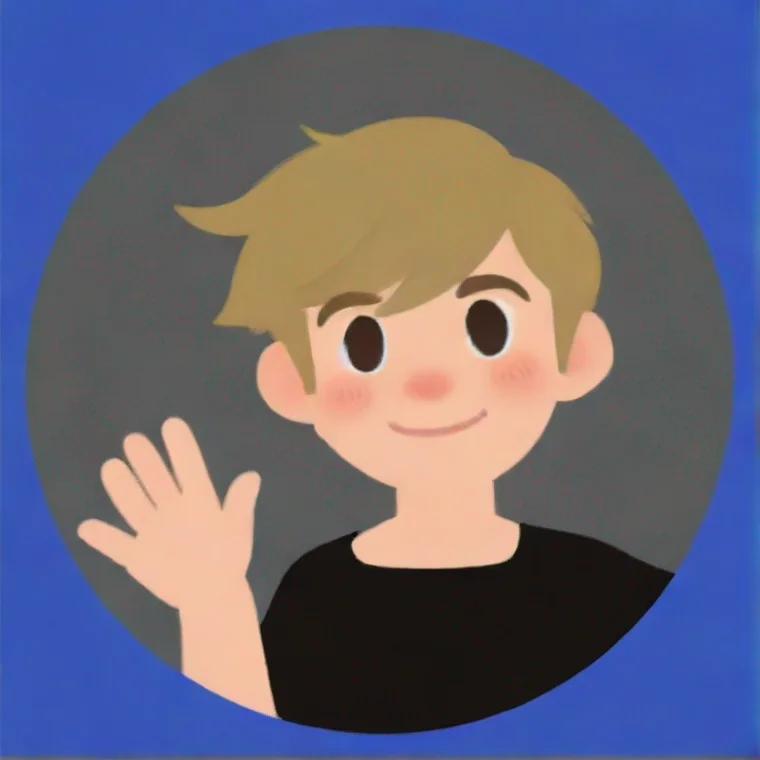 aiartstation art boy waving%2C blue circle edges%2C grey background%2C dark blond hair%2C animal crossing art style%2C black shirt confident engaging wow 3