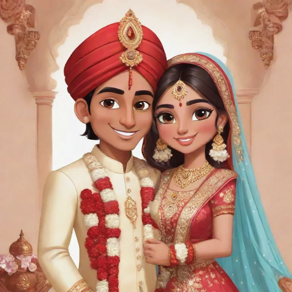 aiartstation art bride and groom couple cartoon characters indian confident engaging wow 3