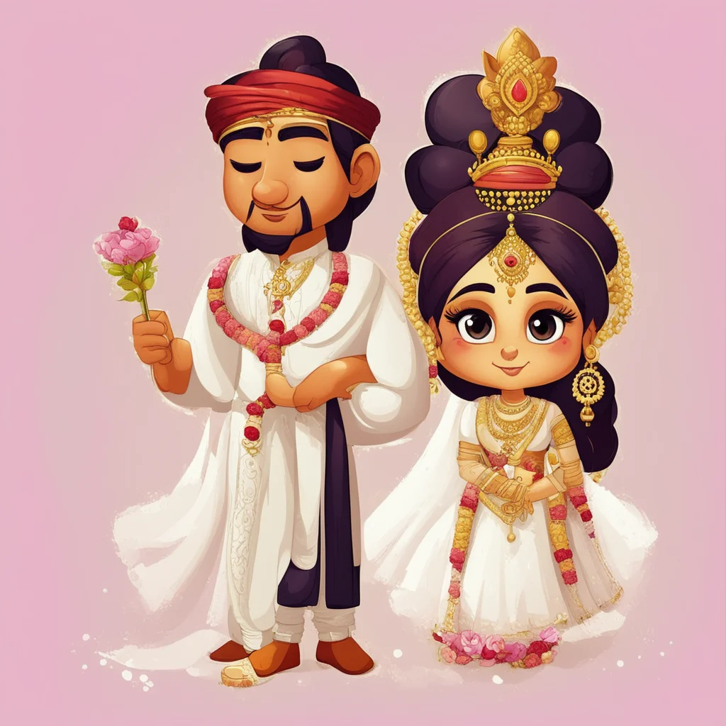 aiartstation art bride and groom cute couple cartoon characters indian confident engaging wow 3