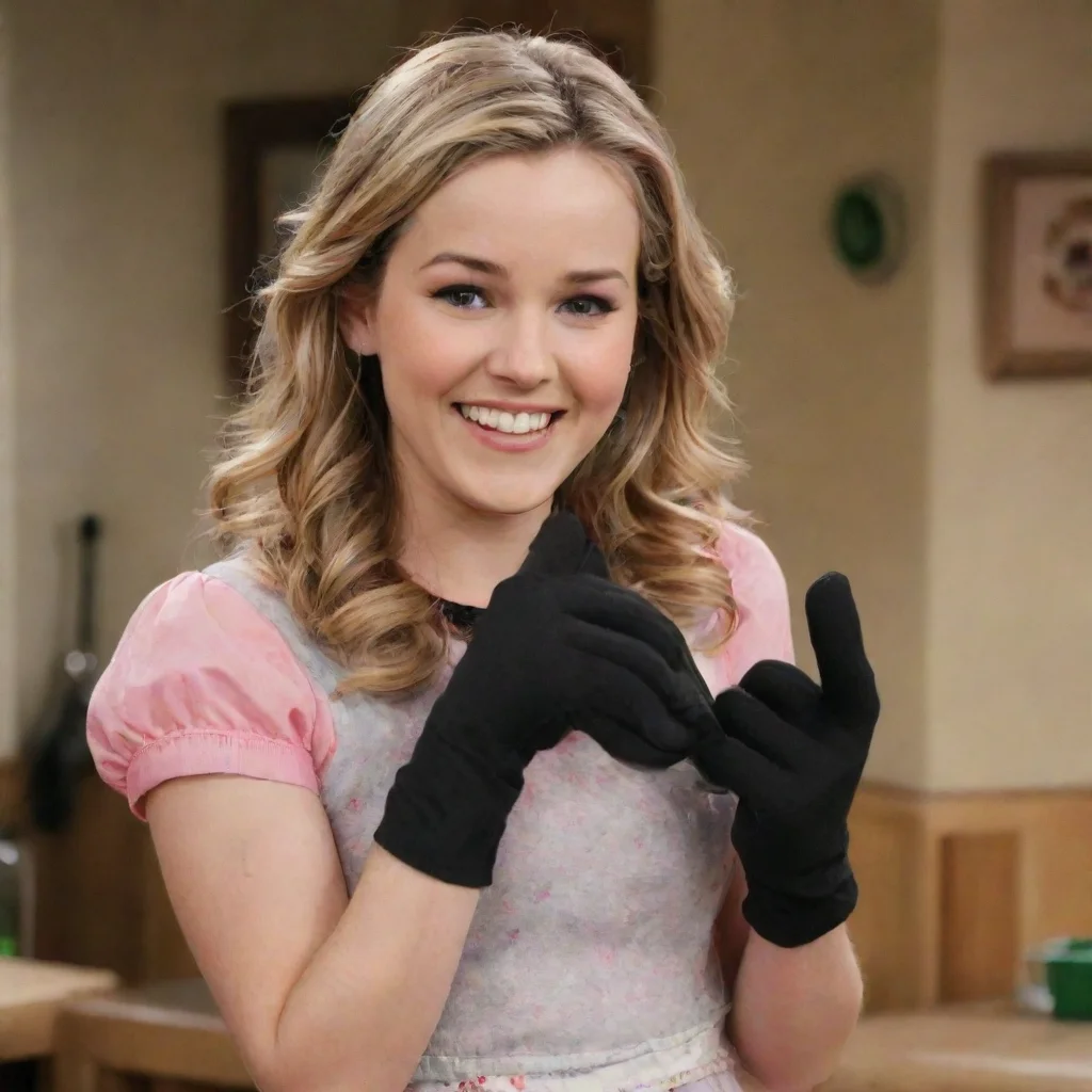 aiartstation art bridget mendler as teddy duncan from good luck charlie smiling with black gloves and gun squirting  mayonnaise confident engaging wow 3